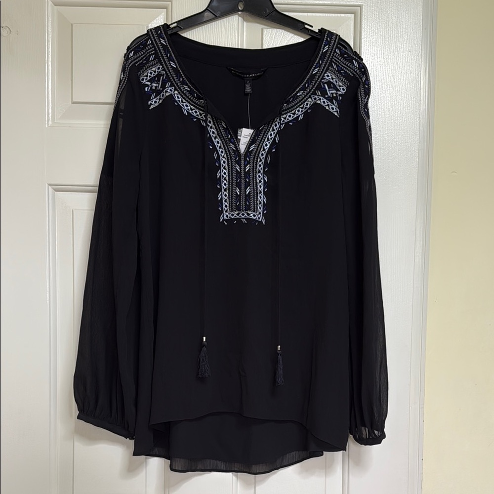White House Black Market Black Embroidered Blouse